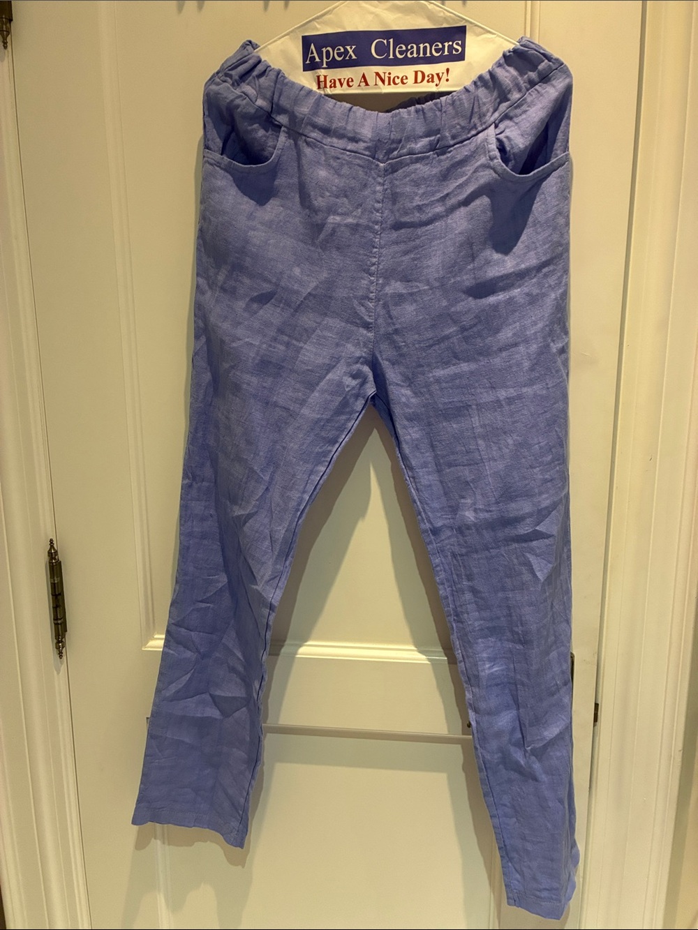 Casual Wide-Leg Linen Pants in Lavender Blue
